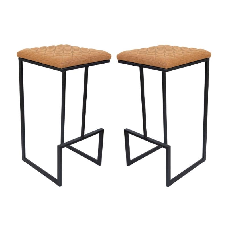 Home Square Quilted Stitched Leather Bar Stools in Light Brown - Set of 2