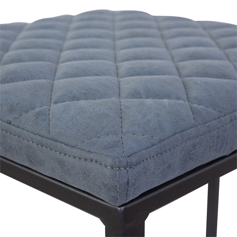 Home Square Quilted Stitched Leather Bar Stools in Peacock Blue - Set of 2