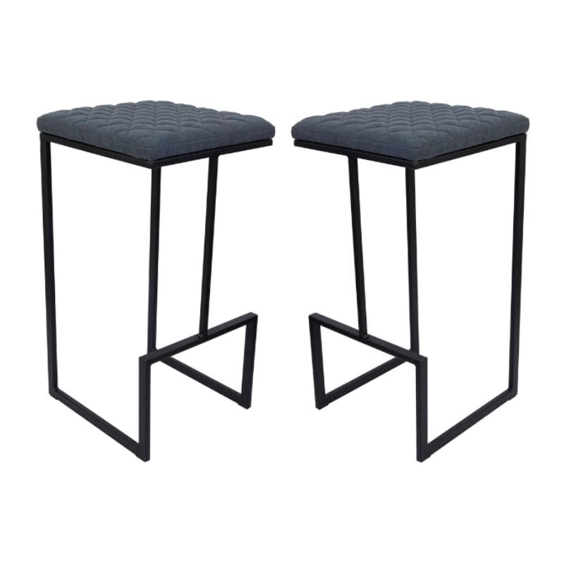 Home Square Quilted Stitched Leather Bar Stools in Peacock Blue - Set of 2