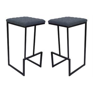 home square quilted stitched leather bar stools in peacock blue - set of 2