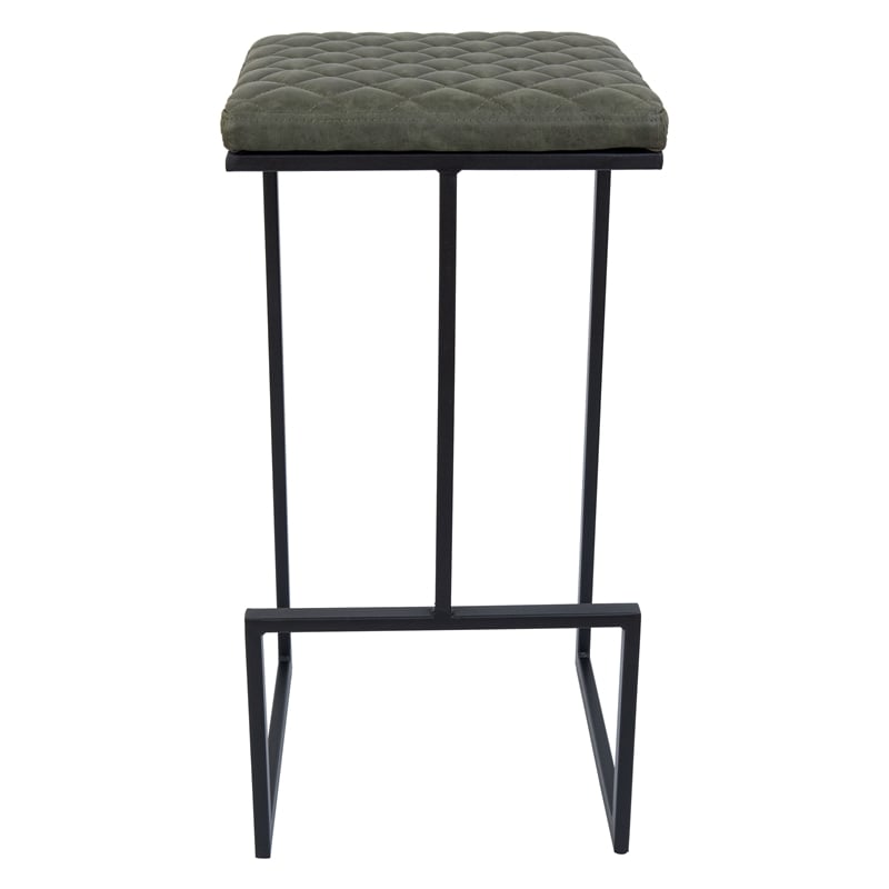Home Square Quilted Stitched Leather Bar Stools in Olive Green - Set of 2