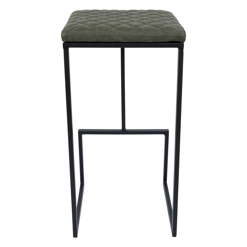 Home Square Quilted Stitched Leather Bar Stools in Olive Green - Set of 2