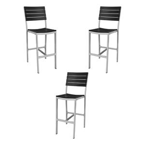 home square aluminum frame patio bar side stool in black - set of 3