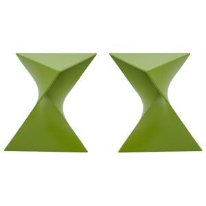 Home Square Modern Plastic Triangle End Table in Green - Set of 2