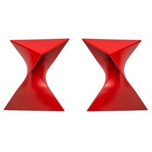 Home Square Modern Plastic Triangle End Table in Red - Set of 2