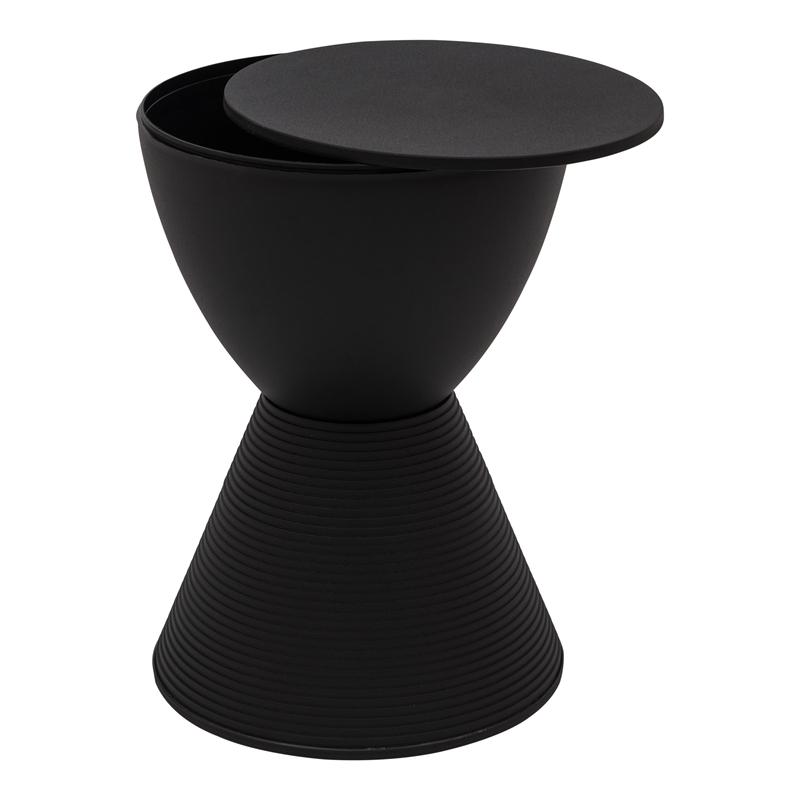 Home Square Modern Plastic Ribbed Round End Table in Black - Set of 2