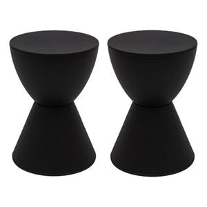 Home Square Modern Plastic Ribbed Round End Table in Black - Set of 2