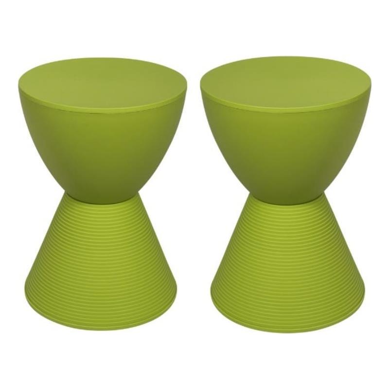 Home Square Modern Plastic Ribbed Round End Table in Green - Set of 2