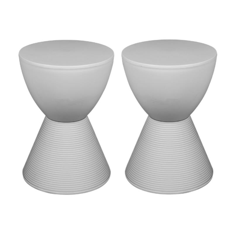 Home Square Modern Plastic Ribbed Round End Table in Light Gray - Set of 2