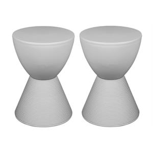 Home Square Modern Plastic Ribbed Round End Table in Light Gray - Set of 2