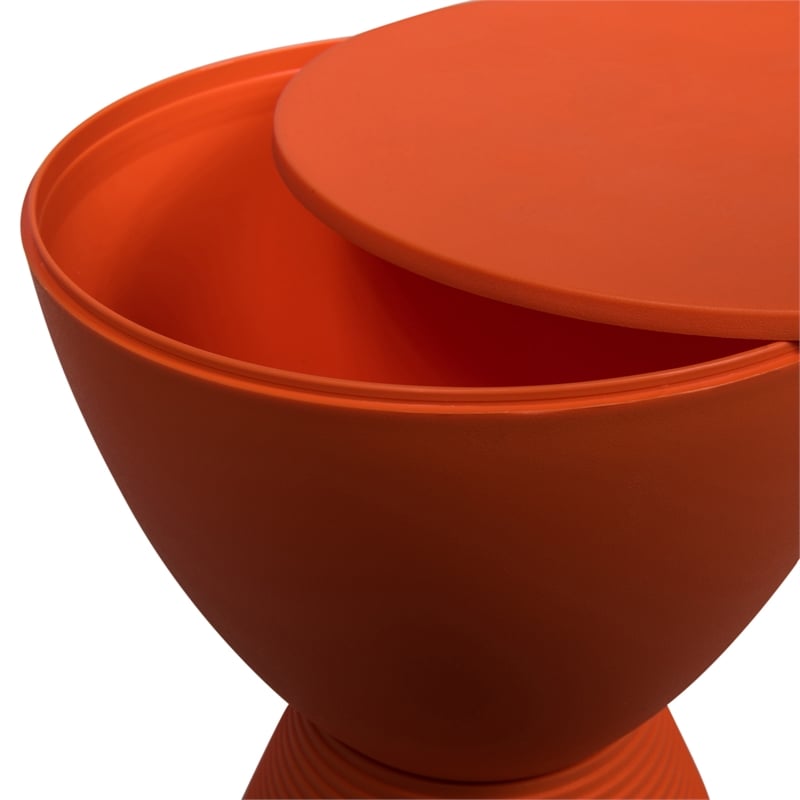 Home Square Modern Plastic Ribbed Round End Table in Orange - Set of 2