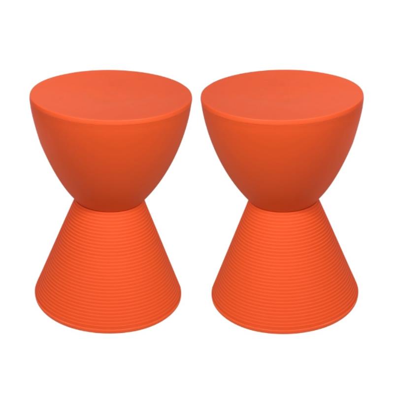 Home Square Modern Plastic Ribbed Round End Table in Orange - Set of 2
