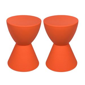 Home Square Modern Plastic Ribbed Round End Table in Orange - Set of 2