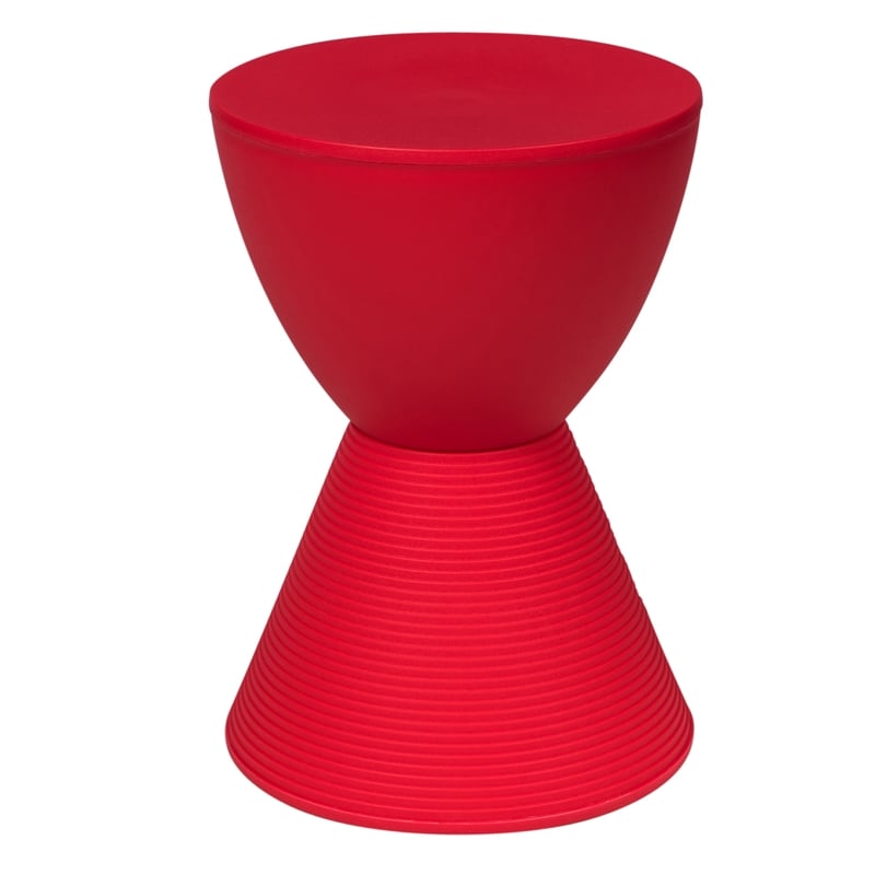Home Square Modern Plastic Ribbed Round End Table in Red - Set of 2