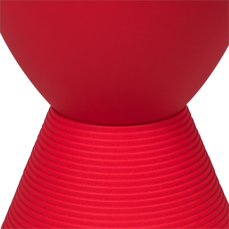 Home Square Modern Plastic Ribbed Round End Table in Red - Set of 2