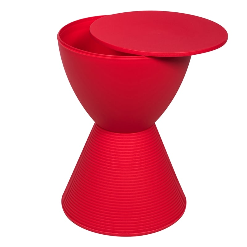 Home Square Modern Plastic Ribbed Round End Table in Red - Set of 2