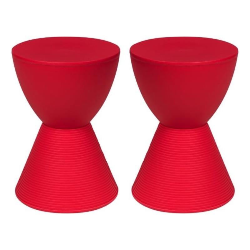 Home Square Modern Plastic Ribbed Round End Table in Red - Set of 2