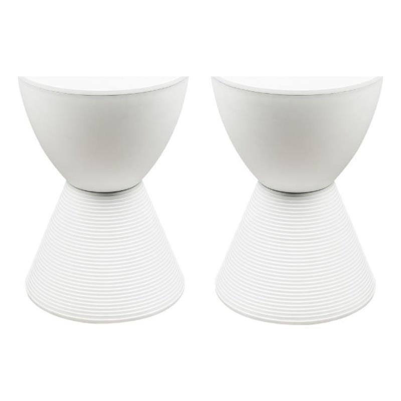 Home Square Modern Plastic Ribbed Round End Table in White - Set of 2