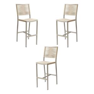 home square aluminum frame patio bar side stool in tan rope - set of 3