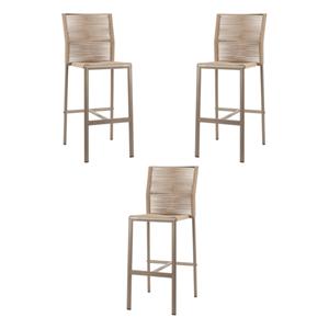 home square aluminum frame patio bar side stool in pewter rope - set of 3