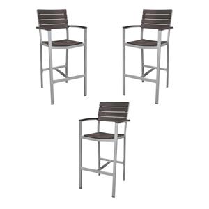 home square aluminum frame patio bar arm stool in espresso - set of 3