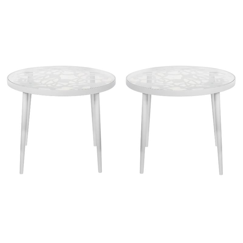 Home Square Modern Glass Top Aluminum Base End Table in White - Set of 2