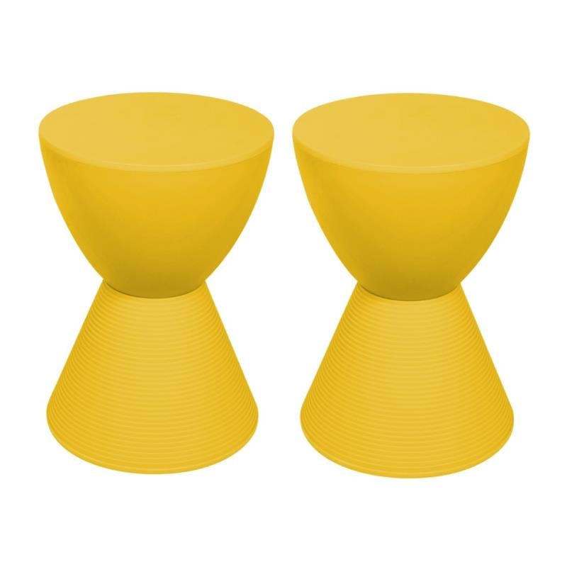 Home Square Modern Plastic Ribbed Round End Table in Yellow - Set of 2
