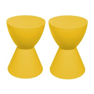 Home Square Modern Plastic Ribbed Round End Table in Yellow - Set of 2