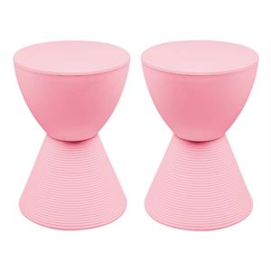 Home Square Modern Plastic Ribbed Round End Table in Pink - Set of 2