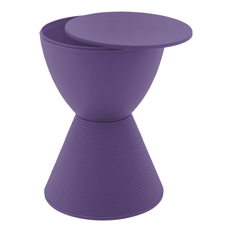 Home Square Modern Plastic Ribbed Round End Table in Purple - Set of 2