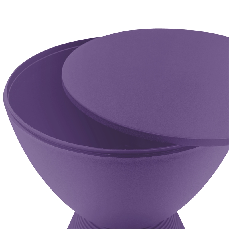 Home Square Modern Plastic Ribbed Round End Table in Purple - Set of 2
