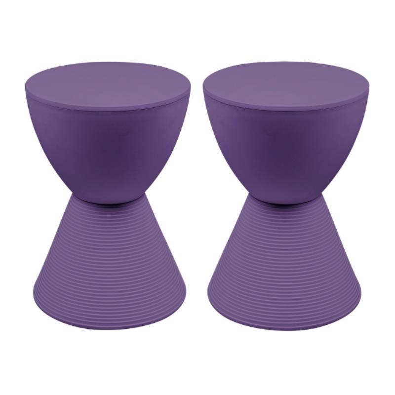 Home Square Modern Plastic Ribbed Round End Table in Purple - Set of 2