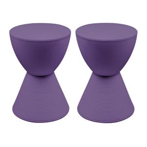 Home Square Modern Plastic Ribbed Round End Table in Purple - Set of 2