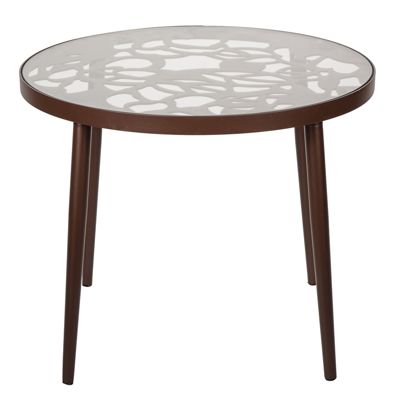 Home Square Modern Glass Top Aluminum Base End Table in Brown - Set of 2