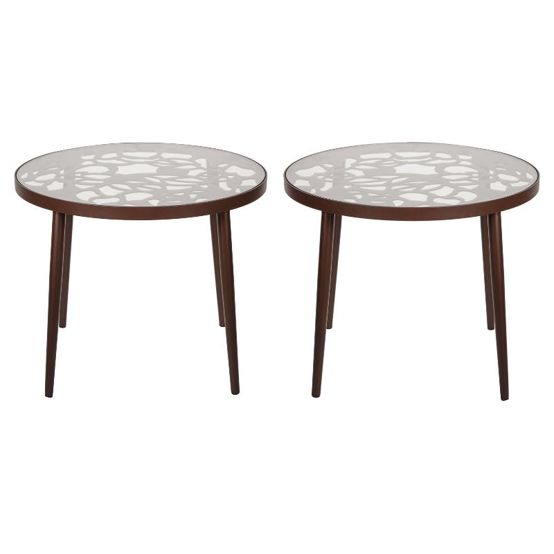 Home Square Modern Glass Top Aluminum Base End Table in Brown - Set of 2