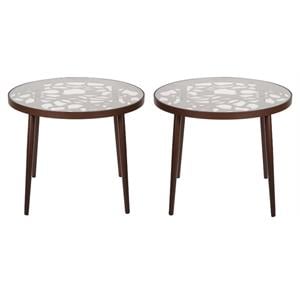 Home Square Modern Glass Top Aluminum Base End Table in Brown - Set of 2
