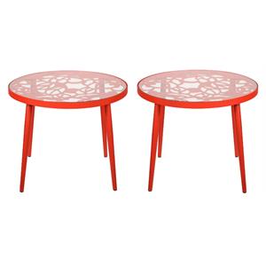 Home Square Modern Glass Top Aluminum Base End Table in Red - Set of 2
