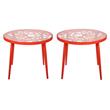 Home Square Modern Glass Top Aluminum Base End Table in Red - Set of 2