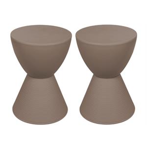 Home Square Modern Plastic Ribbed Round End Table in Taupe - Set of 2