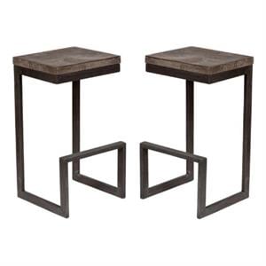 Home Square 30&quot Metal and Mango Wood Bar Stool in Gray Wash - Set of 2