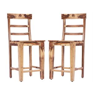 Home Square 24&quot Solid Wood Counter Height Dining Chair in Brown - Set of 2