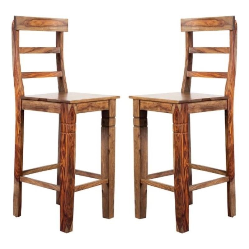 Home Square Sheesham Solid Wood Bar Stool in Brown Finish - Set of 2
