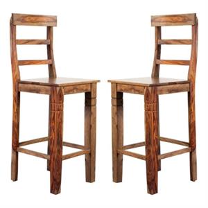 Home Square Sheesham Solid Wood Bar Stool in Brown Finish - Set of 2