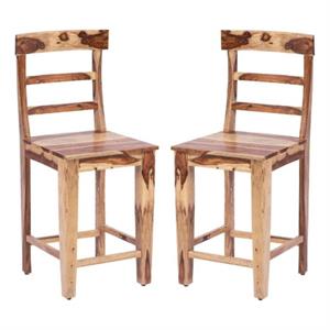 Home Square Solid Sheesham Wood Counter Chair in Natural - Set of 2