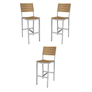 home square aluminum frame patio bar side stool in teak - set of 3