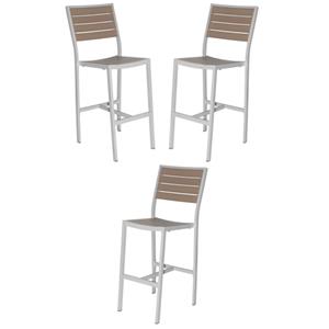home square aluminum patio bar side stool in silver frame & gray seat - set of 3