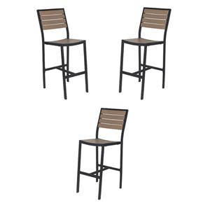 home square aluminum patio bar side stool in black frame & gray seat - set of 3