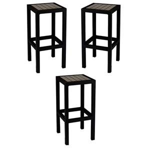 home square aluminum patio bar stool in black and gray - set of 3