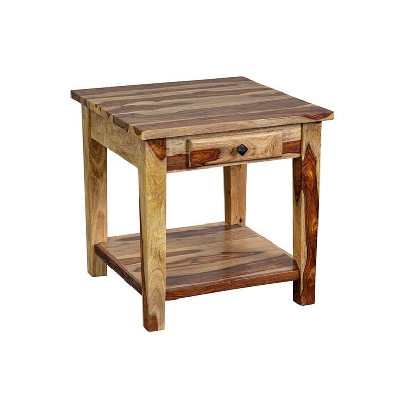 Home Square Solid Wood End Table with Drawer in Natural - Set of 2