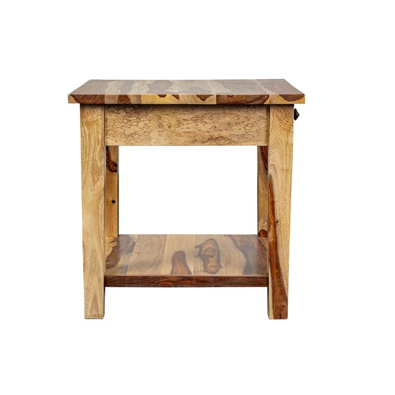 Home Square Solid Wood End Table with Drawer in Natural - Set of 2